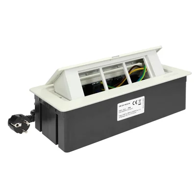 Cassette encastrée NOEN Furniture dans le plateau de table avec cadre en PVC intégré pour prises modulaires 3 x 45 x 45 mm ou 6 x 22,5 x 45 mm, câble de 1,5 m, blanche