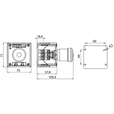 Cassette monotrou complète avec bouton de sécurité, 1 contact normalement ouvert, 1 contact normalement fermé, registre M20