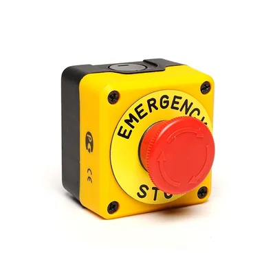 Cassette negro/amarillo, tope de seguridad, bloqueable 40 mm (1NC) con placa de identificación "Parada de emergencia"