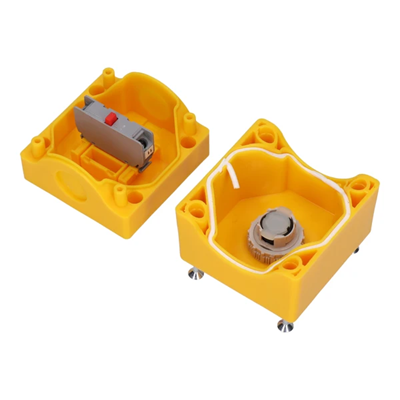 Cassette with rotary safety button 1 NC contact IP65 yellow 1x M20 gland