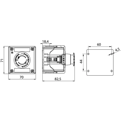 Cassette with rotary safety button 1 NC contact IP65 yellow 1x M20 gland