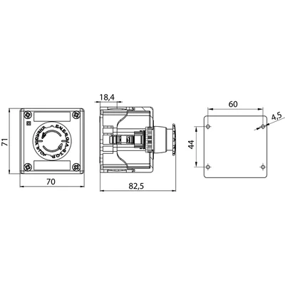 Cassette with rotary safety button 1 NC contact IP65 yellow 1x M20 gland