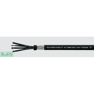 Cavo di controllo e alimentazione HELUTHERM® 145 MULTI-C 12x0,75 mm² nero, senza alogeni, resistente alle alte temperature e schermato, con conduttori neri numerati secondo DIN VDE 0293-334.