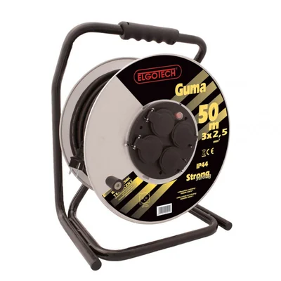 Cavo prolunga a bobina 4 prese antispruzzo c/e 15m H05RR-F 3x2,5 IP44 nero