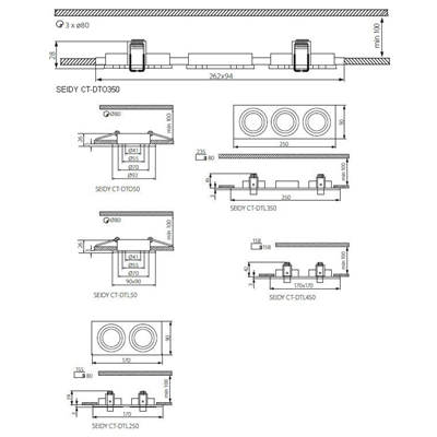 Ceiling spotlight SEIDY CT-DTL250 BLACK