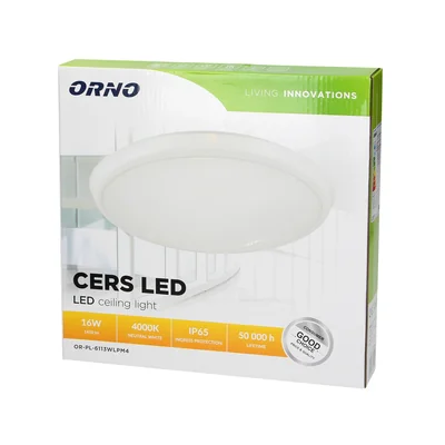 CERS LED 16W, стельовий світильник, 1300lm, IP65, 4000K, опаловий полікарбонат, білий