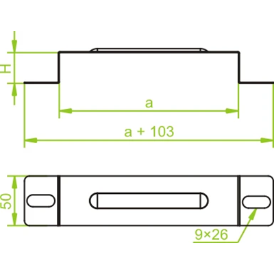 Channel clamp for double-sided fixing of the channel to the ground, width 192mm, height 50mm