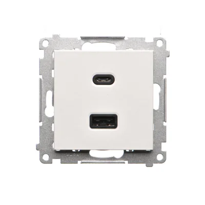 Chargeur rapide USB Type C+A Simon 55 WMDS-0041L2-111 5/9/12 V (module), 3,1 A, 5 V CC, 230 V ; Blanc mat. Fin de production. Remplacement : TEC2CAQ.01/111