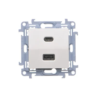 Chargeur Simon 10 WC-EC2CAXXX-01-11x 2 ports USB C+A (module), charge rapide 3,1 A, 5 V CC, 230 V ; blanc. Fin de production. Remplacement : CEC2CAQ.01/11