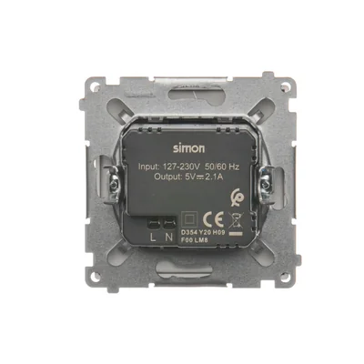 Chargeur SIMON BASIC 2xUSB 2.1A 5V DC 230V argent mat