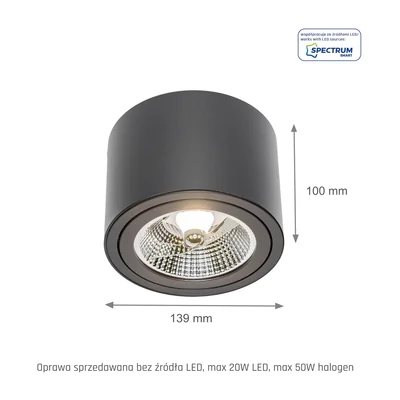 CHLOE AR111 Aufputz-GU10 250V IP20 139x100mm SCHWARZ rund beweglich