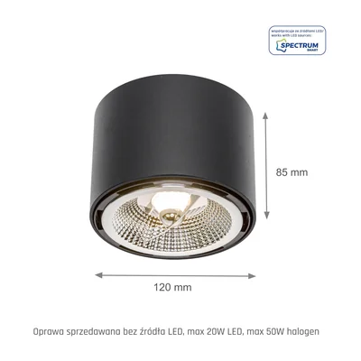 CHLOE AR111 SURFACE-MOUNTED GU10 250V IP20 120x85mm BLACK round fixed