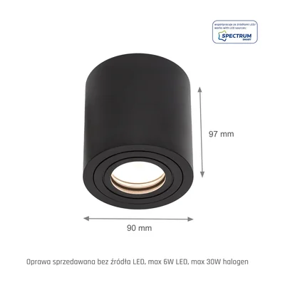 CHLOE GU10, culot GU10, montage en surface, 250 V, IP65, 90 x 97 mm, noir, rond, fixe