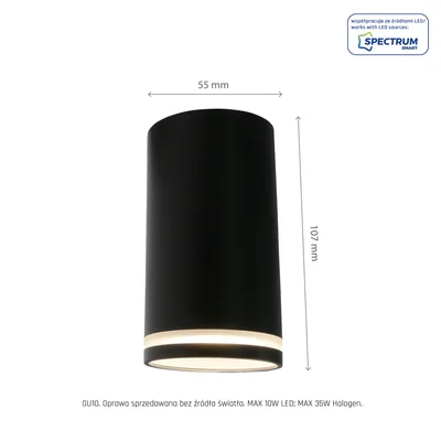 CHLOE MINI RING, montage en surface, GU10, 230 V, IP20, 55 x 107 mm, noir, fixe