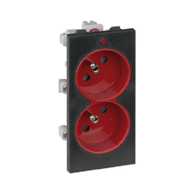 CIMA Doppelsteckdose mit Erdung 2x230V 16A zweifarbig rot/graphitgrau