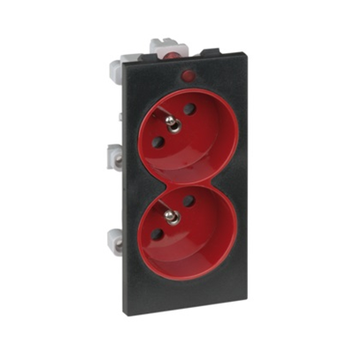 CIMA Doppelsteckdose mit Erdung 2x230V 16A zweifarbig rot/graphitgrau