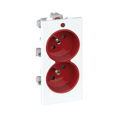 CIMA double socket with grounding 2x230V 16A two-color red/pure white