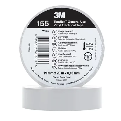 Cinta aislante eléctrica de vinilo 3M™ Temflex™ 155, blanca, 19 mm x 20 m