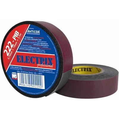Cinta aislante eléctrica ELECTRIX 222-PIB, autoamalgamante, 0,76 mm x 25 mm x 7,5 m, color negro
