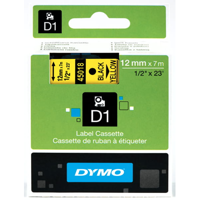 Cinta DYMO D1 12mm x 7m impresión amarilla/negra 45018