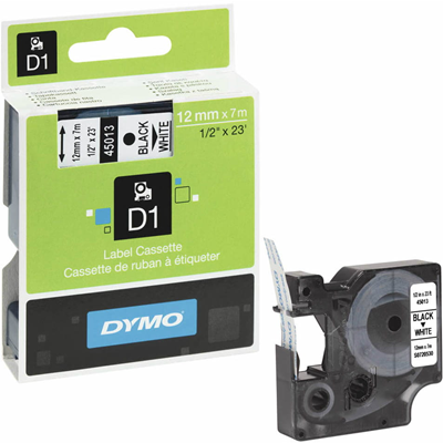 Cinta DYMO D1 12mm x 7m impresión blanca/negra 45013