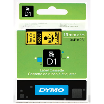 Cinta DYMO D1 19mm x 7m impresión amarilla/negra 45808