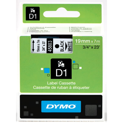 Cinta DYMO D1 19mm x 7m impresión blanca/negra 45803