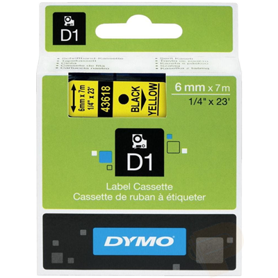 Cinta DYMO D1 6mm x 7m impresión amarilla/negra 43618