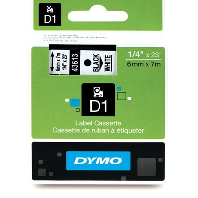 Cinta DYMO D1 6mm x 7m impresión blanca/negra 43613