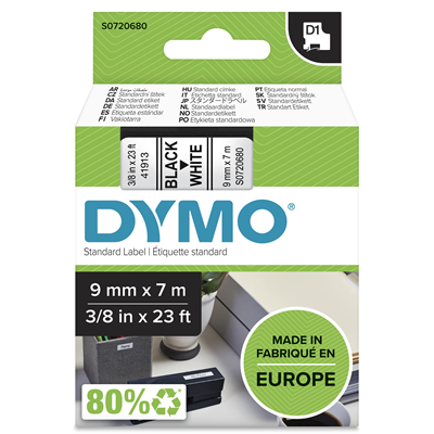 Cinta DYMO D1 9mm x 7m impresión blanca/negra 40913