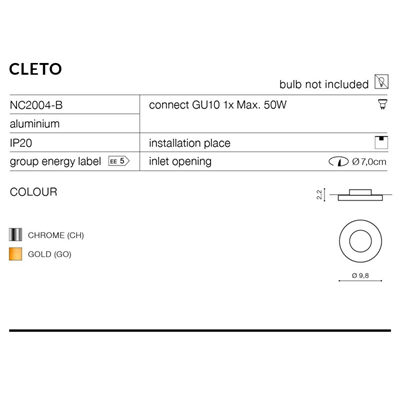 CLETO Lampada da incasso a soffitto, cromo