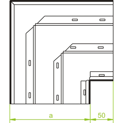 Codo de tres vías galvanizado, ancho 250 mm, alto 48 mm