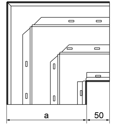 Codo de tres vías galvanizado, ancho 350 mm, alto 38 mm