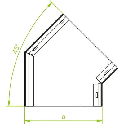 Codo galvanizado, 45 grados, ancho 350 mm, alto 48 mm