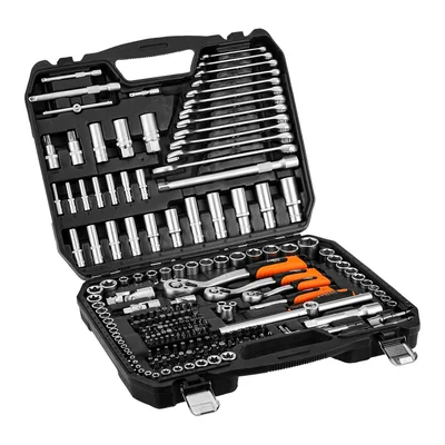 Coffret de clés à douille 1/2, 3/8, 1/4, 220 pièces, finition satinée