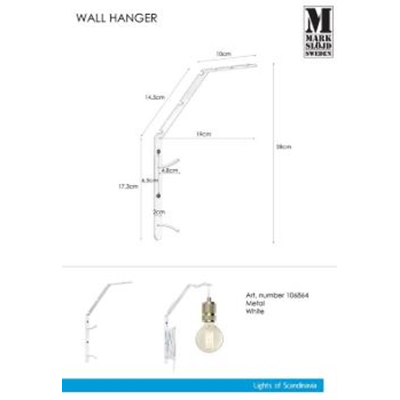 COLGADOR DE PARED Soporte para lámpara, blanco