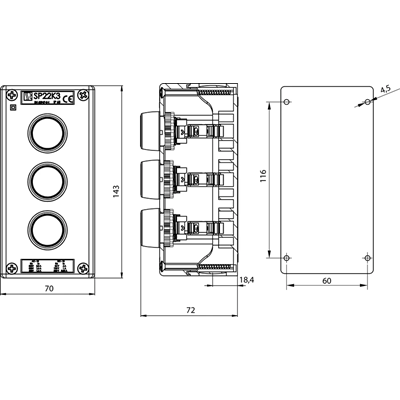 Complete 3-hole cassette with KZ, KC drive and 1 M20 bushing