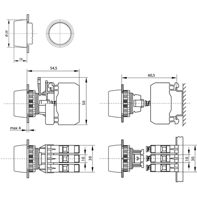 Complete button with a concealed button, illuminated, 1 NO contact
