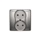 Complete double socket-outlet 230V, metallic satin