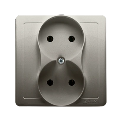 Complete double socket-outlet 230V, metallic satin