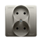 Complete double socket-outlet 230V, metallic satin