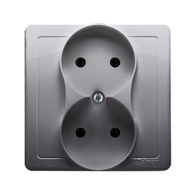 Complete double socket-outlet 230V, metallic stainless steel