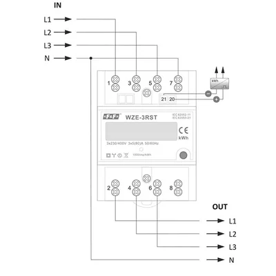 Compteur de consommation d'énergie triphasé 80A avec fonction RESET