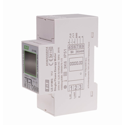 Compteur électrique - monophasé, RS-485, LCD, 100A, enregistrement des paramètres réseau U, I, F, P, Q, AE+, RE+