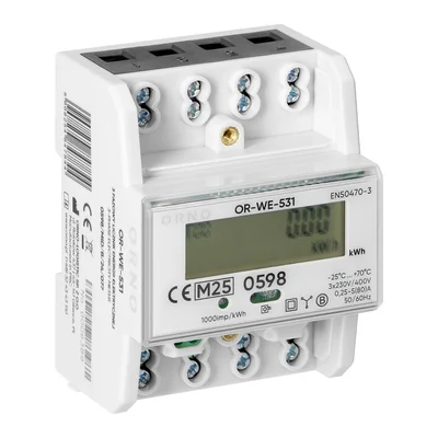 Compteur électrique triphasé, 80 A, MID, 3 modules, DIN TH-35 mm
