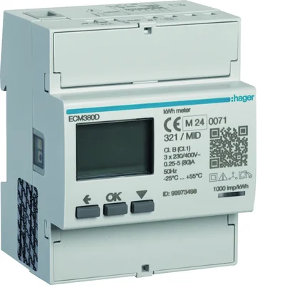 Compteur électrique triphasé agardio.measure, 80 A 4 M, bus M, MID