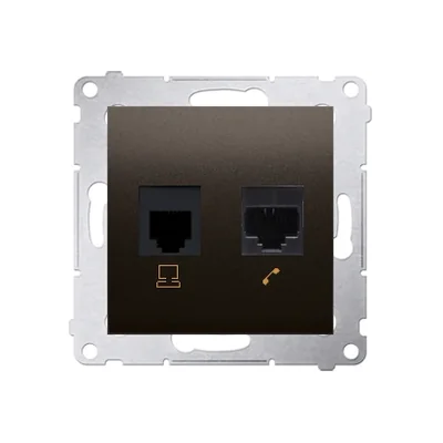 Computer socket RJ45 cat. 5e + RJ12 (module) brown matt metallic