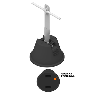 Concrete handle in plastic with an extension with a bend