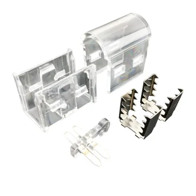 Conector central transparente para LED de neón de 10x22 mm.