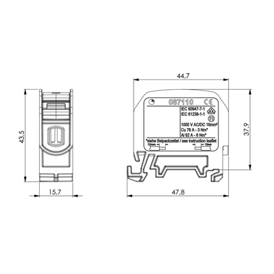 Conector de carril roscado 16 mm², gris